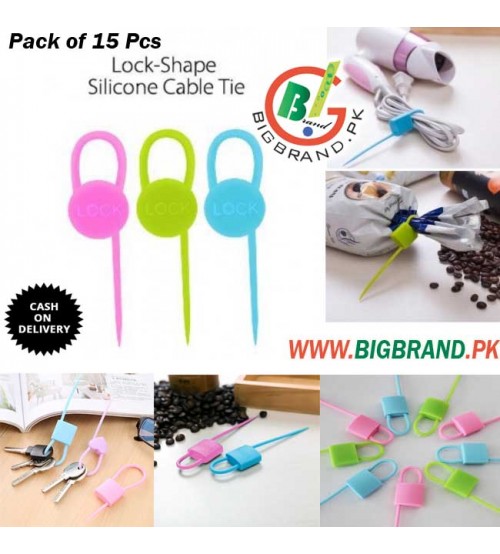 Pack of 15 Lock Shaped Silicone Cable Tie
